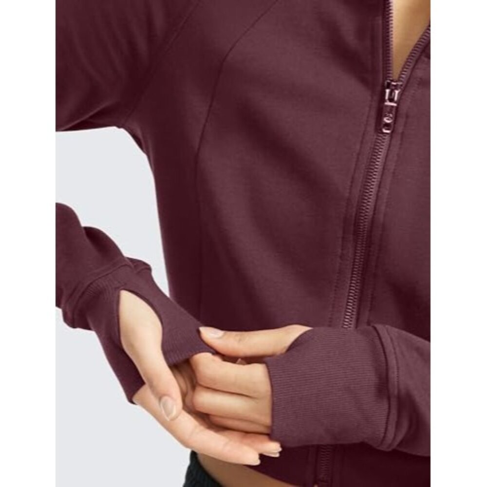 CRZ YOGA Women's Fleece Lined Zip Up Cropped Hoodie - Long Sleeve with Thumbhole - Picture 4 of 5